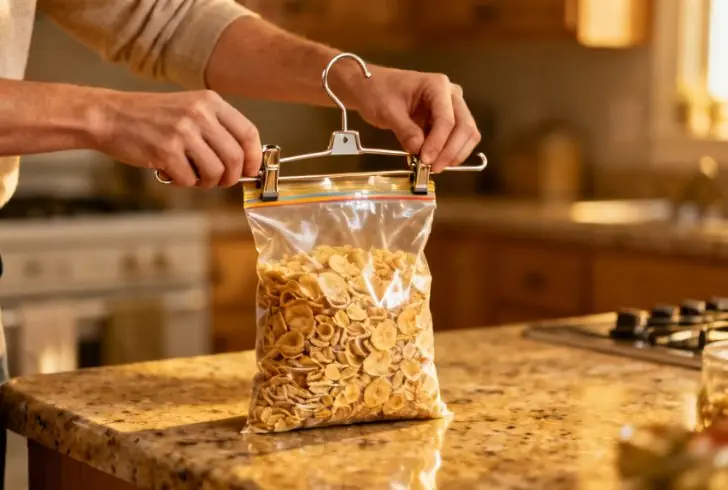 Hanger clip sealing open snack bag